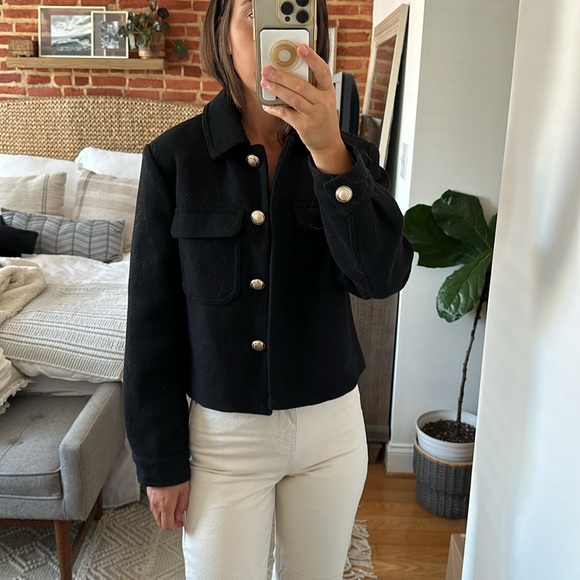 Zara short wool blend jacket coat black 3046/377 XS - Picture 6 of 9